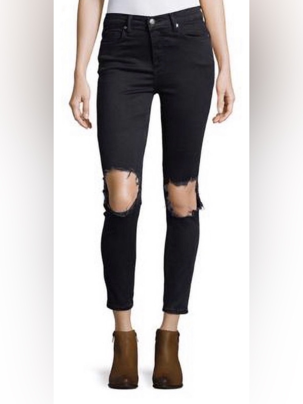 Free People Black Denim Distressed Skinny Jeans 27